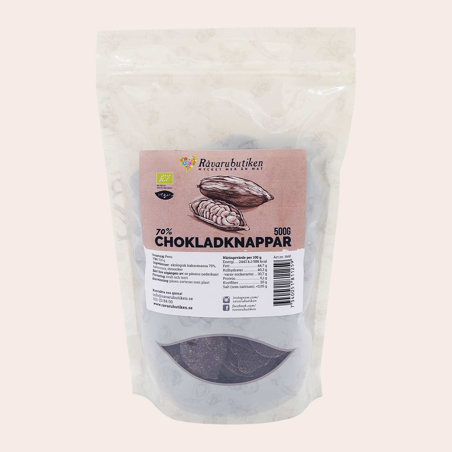 Chokladknappar Pangoa 70% EKO 500g