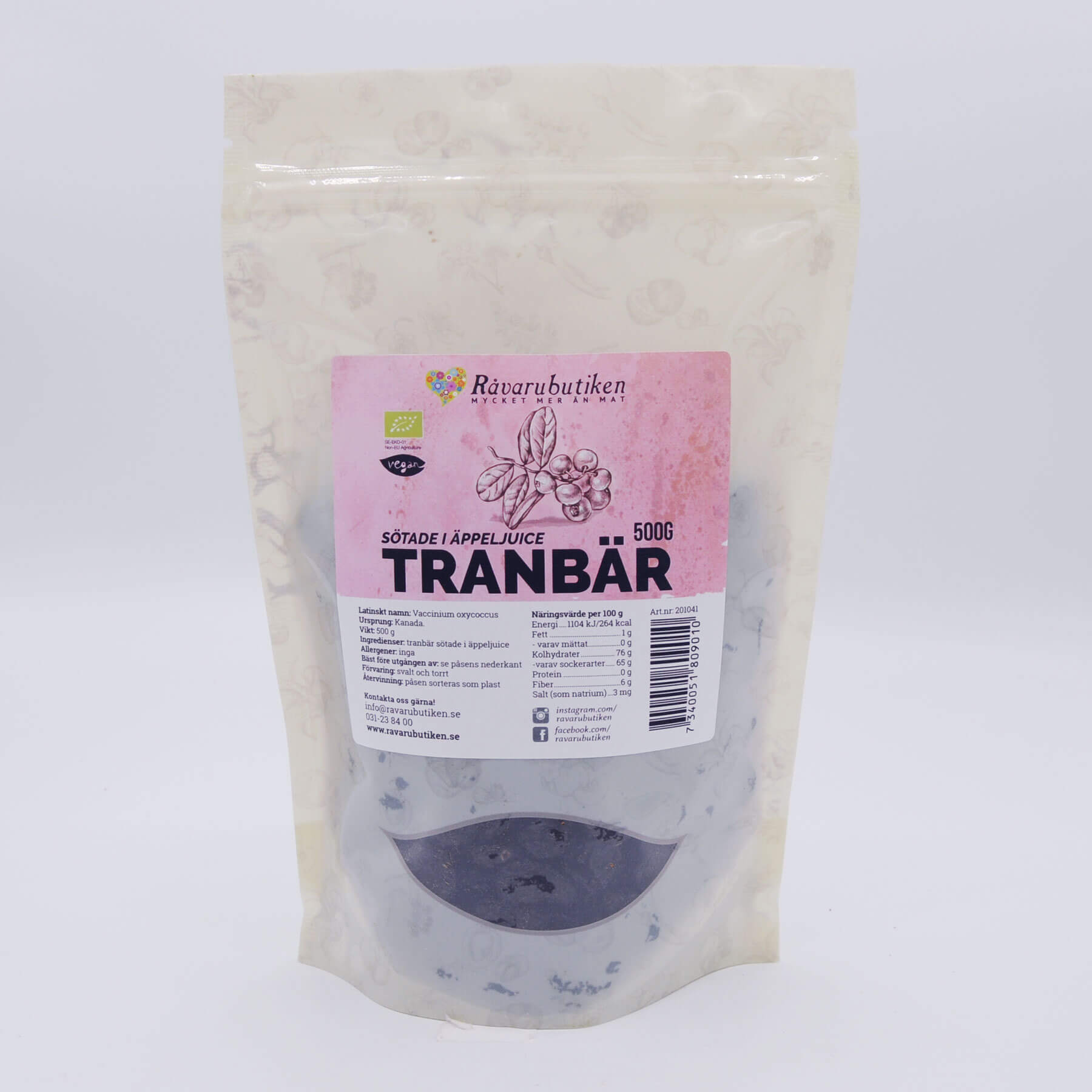 Tranbär sötade i äppeljuice EKO 500g