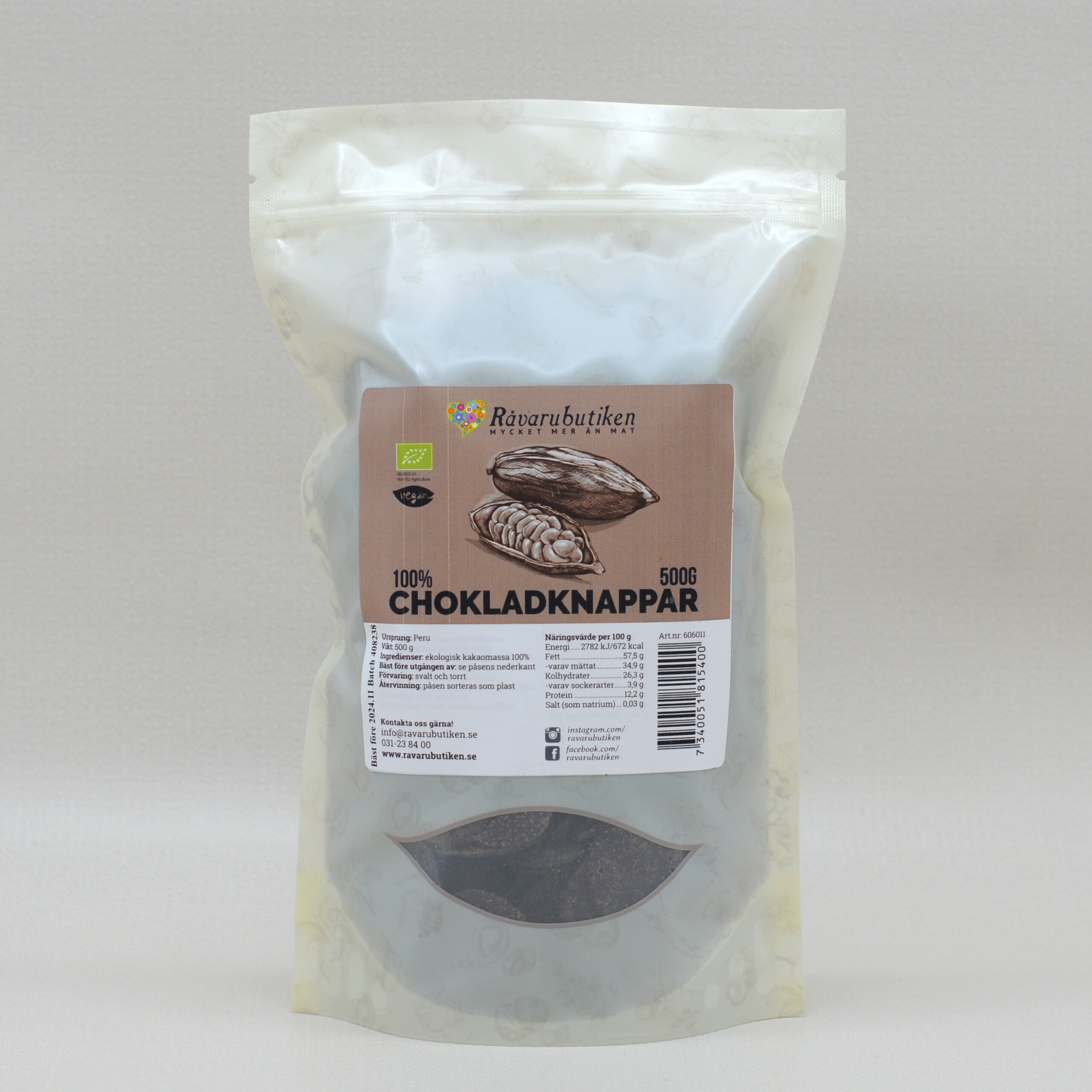 Chokladknappar Pangoa 100% EKO 500g