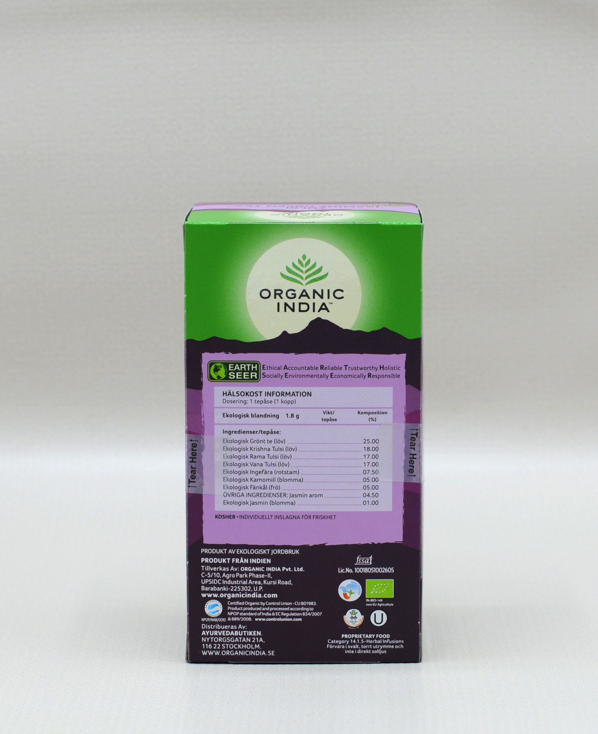 Organic India Tulsi Jasmine Grön Te EKO 25 tepåsar